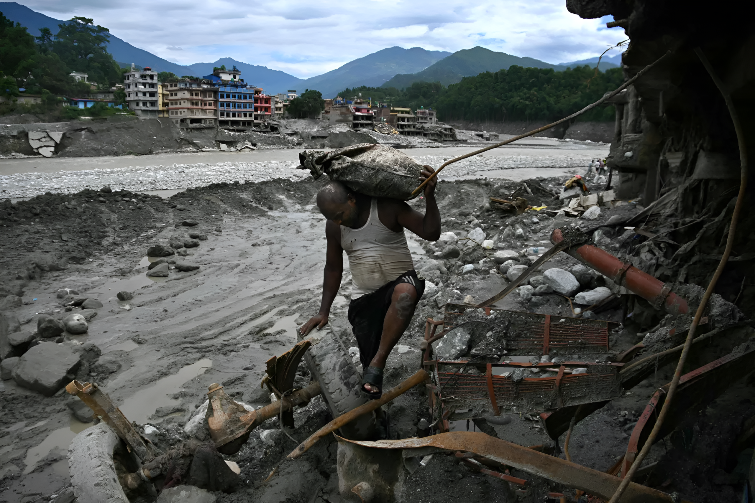 Man in flood zone